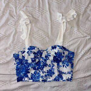 White and Blue Crop Top
